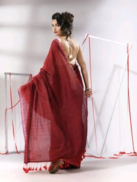 Zari Border Cotton Sequence Pallu Saree  - Red