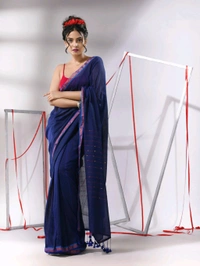 Zari Border Cotton Sequence Pallu Saree  - Navy Blue