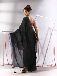 Zari Border Cotton Sequence Pallu Saree  - Black