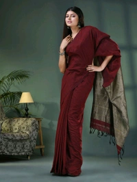 Handloom Solid Color Slab Gichha Pallu Saree - Brown