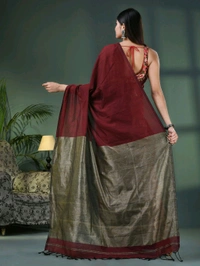 Handloom Solid Color Slab Gichha Pallu Saree - Brown