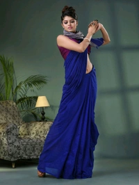 Handloom Solid Color Slab Gichha Pallu Saree - Blue
