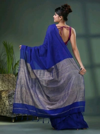 Handloom Solid Color Slab Gichha Pallu Saree - Blue