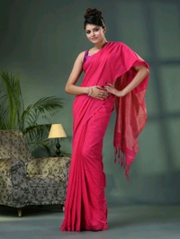 Handloom Solid Color Slab Gichha Pallu Saree - Dark Pink