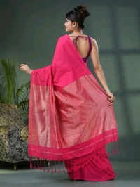 Handloom Solid Color Slab Gichha Pallu Saree - Dark Pink
