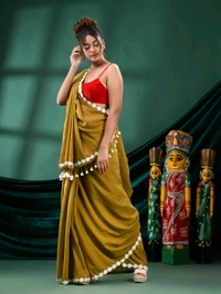 Floral Lace Border Mul Cotton Saree  - Gold