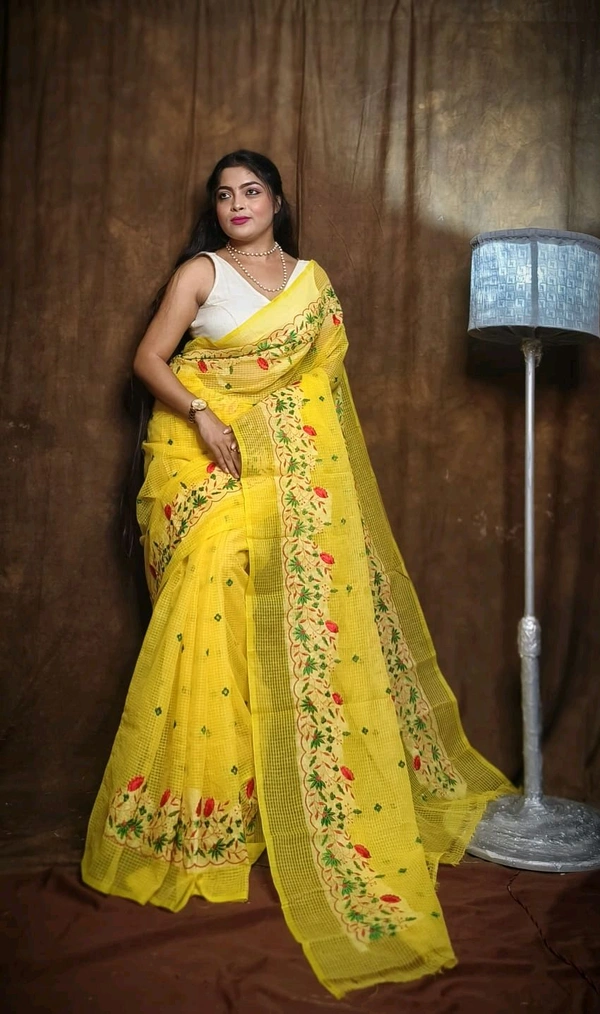 Embroidered Resham Kota Saree - Yellow