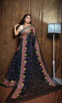 Embroidered Resham Kota Saree - Black