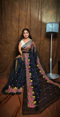Embroidered Resham Kota Saree - Black