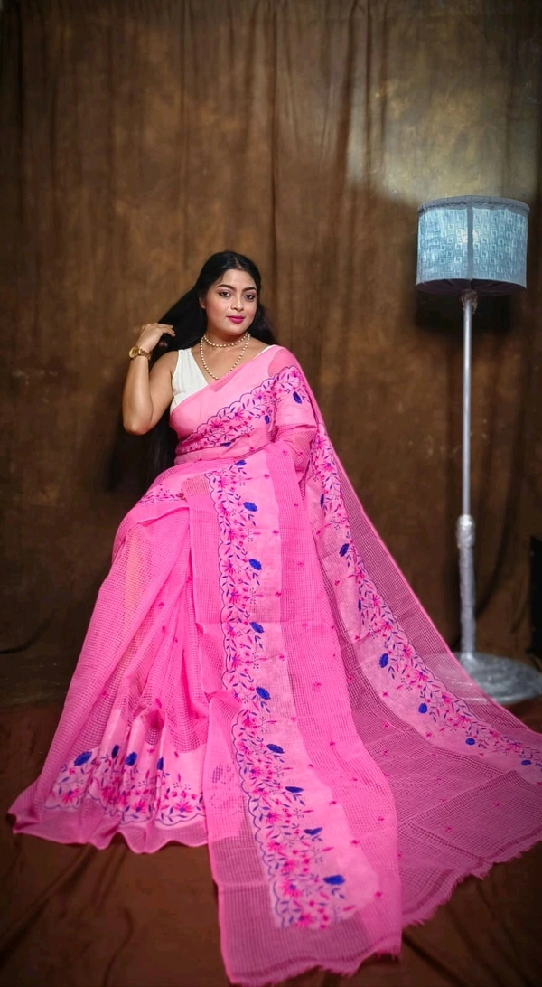 Embroidered Resham Kota Saree - Pink