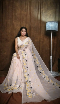 Embroidered Resham Kota Saree - Off White