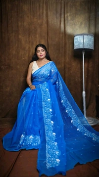 Embroidered Resham Kota Saree - Royal Blue