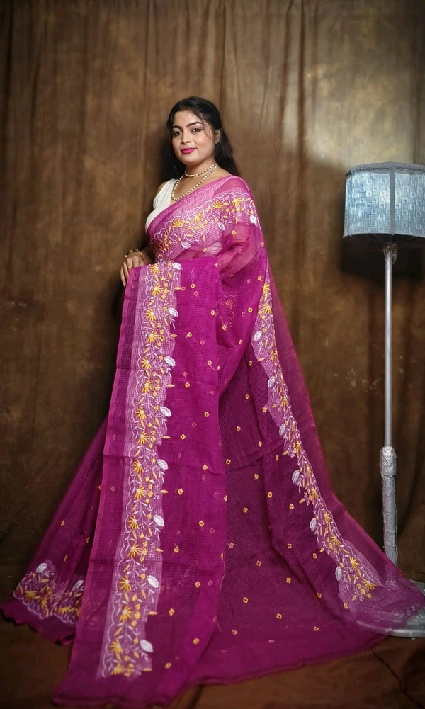 Embroidered Resham Kota Saree - Purple