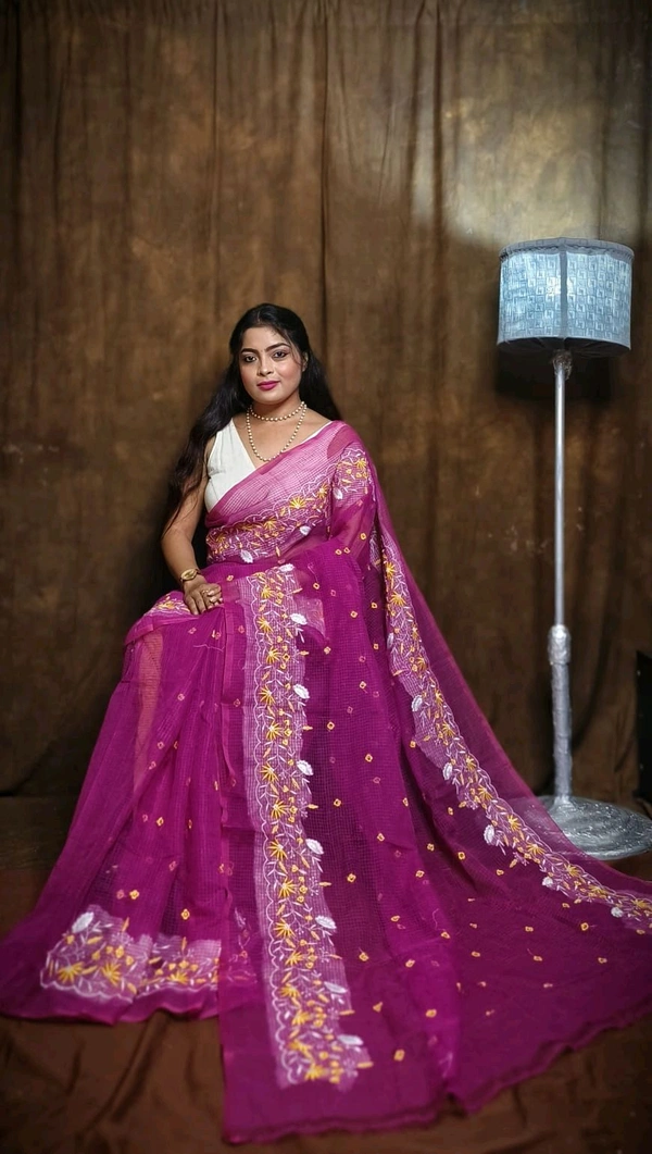 Embroidered Resham Kota Saree - Purple
