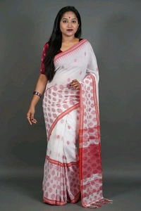 Handloom Red White Astami Cotton Saree  - White & Red