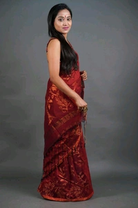 Golden Zari Woven Cotton Blend Saree - Bright Red