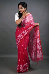 Jamdani Work Cotton Blend Saree  - Red