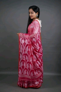 Jamdani Work Cotton Blend Saree  - Red