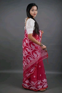 Jamdani Work Cotton Blend Saree  - Red