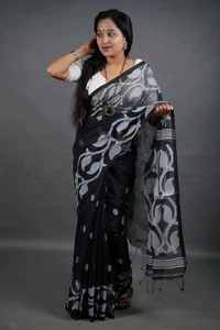Jamdani Work Cotton Blend Saree  - Black