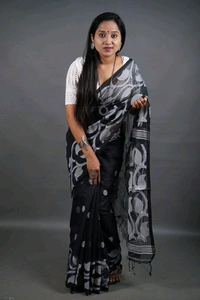 Jamdani Work Cotton Blend Saree  - Black