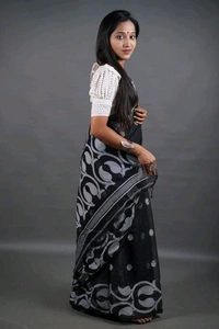 Jamdani Work Cotton Blend Saree  - Black