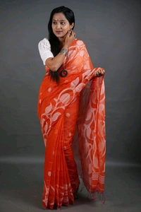 Jamdani Work Cotton Blend Saree  - Orange