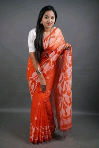 Jamdani Work Cotton Blend Saree  - Orange