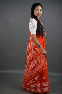 Jamdani Work Cotton Blend Saree  - Orange