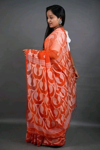 Jamdani Work Cotton Blend Saree  - Orange