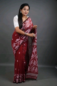 Jamdani Work Cotton Blend Saree  - Magenta