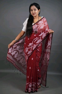 Jamdani Work Cotton Blend Saree  - Magenta