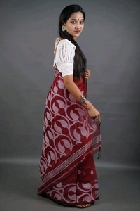 Jamdani Work Cotton Blend Saree  - Magenta