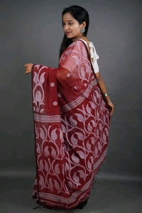 Jamdani Work Cotton Blend Saree  - Magenta