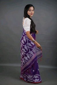Jamdani Work Cotton Blend Saree  - Purple