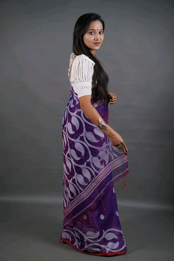 Jamdani Work Cotton Blend Saree  - Purple