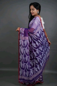 Jamdani Work Cotton Blend Saree  - Purple