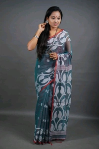 Jamdani Work Cotton Blend Saree  - Teal