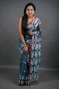 Jamdani Work Cotton Blend Saree  - Teal
