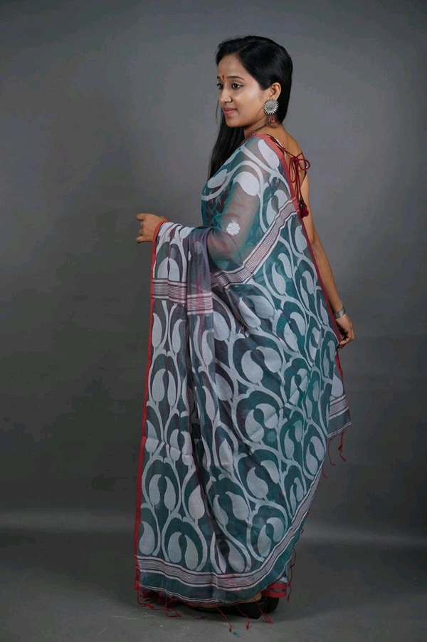 Jamdani Work Cotton Blend Saree  - Teal