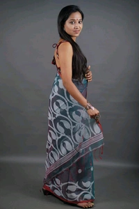 Jamdani Work Cotton Blend Saree  - Teal