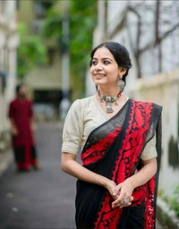 Karat Border Mul Cotton Saree  - Black