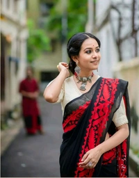 Karat Border Mul Cotton Saree  - Black
