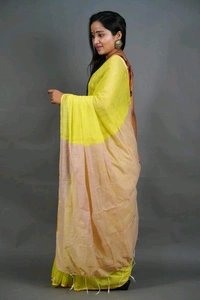 Golden Border Contrast Pallu Saree - Yellow