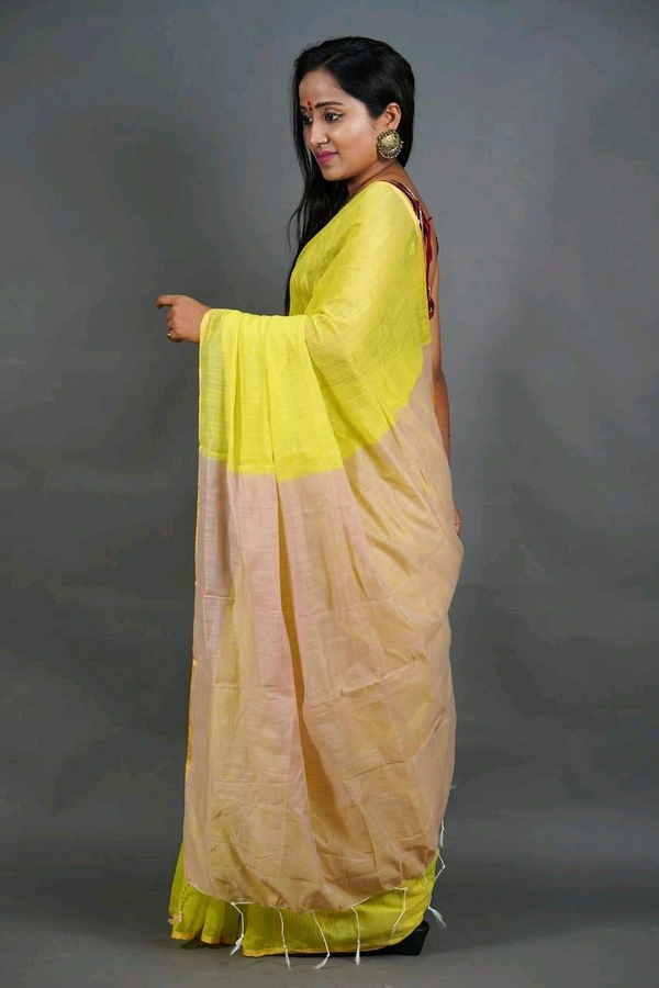 Golden Border Contrast Pallu Saree - Yellow