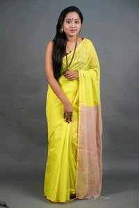 Golden Border Contrast Pallu Saree - Yellow