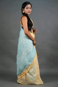 Golden Border Contrast Pallu Saree - Buttermilk
