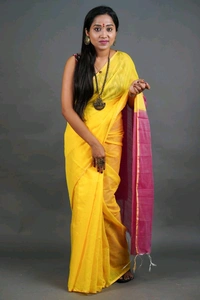 Golden Border Contrast Pallu Saree - Gold & Pink
