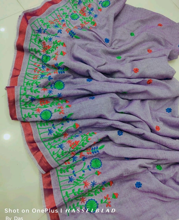 Golden Border Floral Embroidered Saree - Mauve