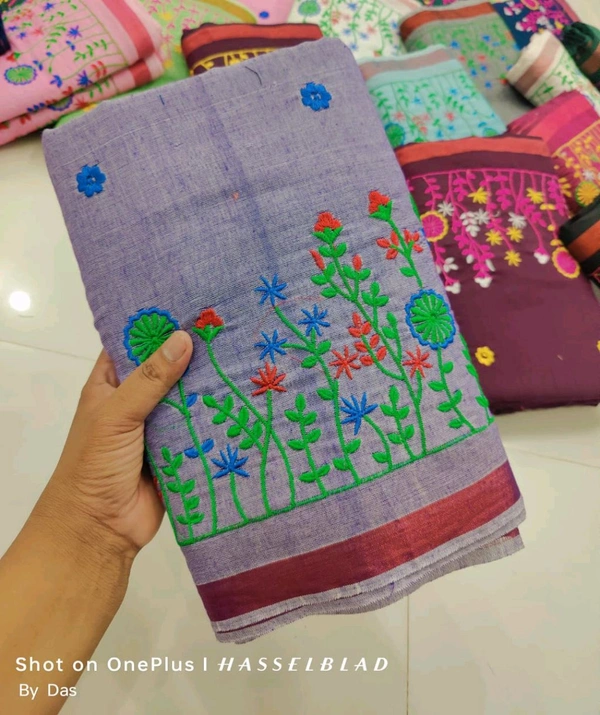 Golden Border Floral Embroidered Saree - Mauve